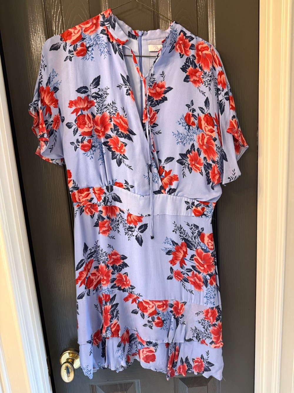 Silk Parker Light Blue Dress with Red/PinkFloral Print